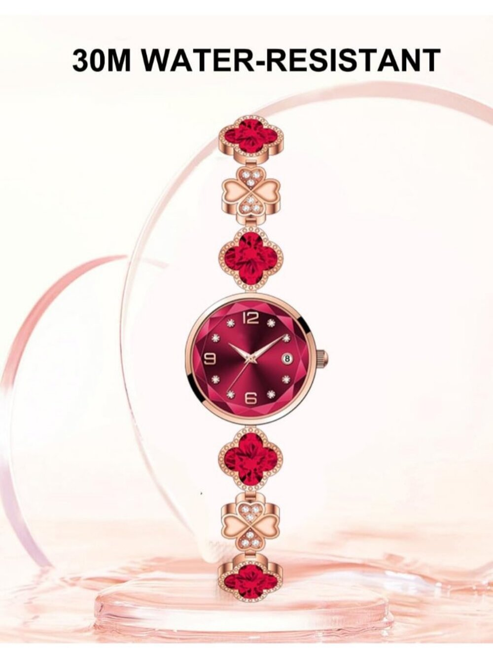 Women's Red Luxury Dress Ladies Stainless Steel Bracelet Date Wrist Watches - Picture 6 of 6